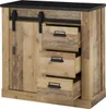 A rustic-style sideboard with a sliding barn door and three drawers. Produktbild-Vorschau