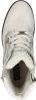 Top-down view of a white boot with laces and fur lining. Voir les images du produit