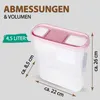 A clear plastic storage container with a pink lid, showing dimensions and volume. Anteprima dell’immagine prodotto