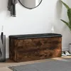 A storage bench in a hallway setting with a mirror and plant. Podgląd zdjęcia produktu