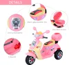 A pink and yellow electric toy motorcycle with various details highlighted by callouts. Náhled obrázku produktu