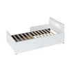 A white bed frame with a slatted base and a headboard with integrated lighting. Produktbild-Vorschau