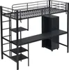 A black metal loft bed with a desk and shelves. Anteprima dell’immagine prodotto