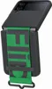 A black Samsung Galaxy Z Flip4 phone case with a green strap is shown against a white background. Produktbild-Vorschau