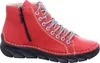 A red women's boot with gray laces and a black sole, shown from the side against a white background. Produktbild-Vorschau