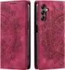 A flip case for a Samsung Galaxy S24 FE phone, featuring a mandala design, shown from the front and back. Produktbild-Vorschau