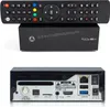 A product shot showing a satellite receiver and its remote control, with a view of the back panel of the receiver. Podgląd zdjęcia produktu