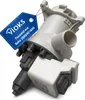 A washing machine drain pump with a product tag attached. Produktbild-Vorschau