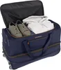 An open navy blue travel bag with shoes and a hoodie inside, on a white background. Produktbild-Vorschau