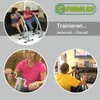 Collage of people using a bi-pedaler fitness device in different settings. Produktbild-Vorschau