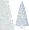 A white artificial Christmas tree with colorful LED lights and a star topper, shown in two views. Produktbild-Vorschau