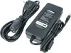 A black power adapter with two attached cables, one with a European plug and the other with a barrel connector, is shown against a white background. Produktbild-Vorschau