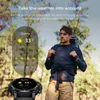 A man wearing a backpack and a smartwatch in a forest setting, with a weather display overlay. Náhled obrázku produktu