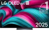 A television screen displaying a colorful abstract pattern, with branding and text overlays. Produktbild-Vorschau