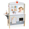 A wooden toy medical center with a child peeking through a window. Anteprima dell’immagine prodotto