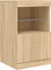 A close-up, angled view of a wooden sideboard with a glass shelf. Produktbild-Vorschau