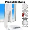 A collage showing a portable air conditioner vent kit installed in a window, with close-ups of the sealing mechanism. Produktbild-Vorschau