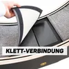 A hand is shown attaching a carpeted panel to a circular structure, likely a cat wheel. Produktbild-Vorschau
