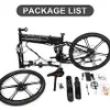 A disassembled electric bicycle and its accessories are laid out on a white background. Produktbild-Vorschau