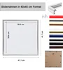 A collage of product images showing a picture frame, color options, and the back of the frame. Produktbild-Vorschau