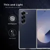 A clear phone case is shown on a dark textured background, with text highlighting its features. Produktbild-Vorschau