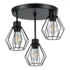 A black, three-light ceiling fixture with geometric metal cages around each bulb. Produktbild-Vorschau