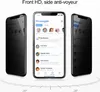 Three smartphones are displayed, with the center one showing a messages app interface. The side phones are partially obscured by a privacy filter effect. Produktbild-Vorschau