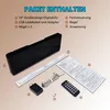 A flat lay of a digital clock and its accessories, with text describing the package contents. Produktbild-Vorschau