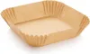 A square, brown paper baking liner for an air fryer or oven, shown from a slightly elevated angle. Náhled obrázku produktu