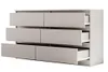 A modern gray dresser with six drawers, some of which are open, against a white background. Produktbild-Vorschau