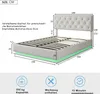 A diagram of a bed with dimensions and feature callouts, along with icons representing capacity, tools, and assembly time. Produktbild-Vorschau