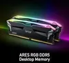 A product shot of RAM modules with RGB lighting against a dark, gradient background. Produktbild-Vorschau