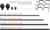 A collection of curtain rod components and their specifications. Voir les images du produit