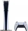 A white background with a PlayStation 5 Slim console and controller. Produktbild-Vorschau