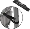 A close-up view of a black strap with a buckle attached to a gray pole and a gray hammock chair. Produktbild-Vorschau
