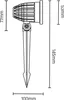 A technical drawing of a garden spotlight with dimensions indicated. Náhled obrázku produktu