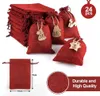 A stack of red fabric bags with wooden tags, some of which are shown in detail, along with a diagram showing the dimensions of one bag. Anteprima dell’immagine prodotto