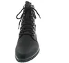 A close-up, front-facing view of a black lace-up boot against a white background. Voir les images du produit