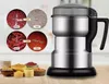 A product shot of an electric grinder with inset images showing its function. Produktbild-Vorschau