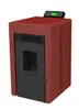 A red pellet stove is shown against a white background. Náhled obrázku produktu