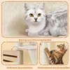 A collage of images showing a cat tree with different features and materials, including close-ups of the plush fabric and sisal scratching post, and cats interacting with the product. Produktbild-Vorschau