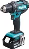 A cordless drill with a battery pack attached, shown against a white background. Produktbild-Vorschau