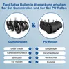 Comparison of two types of chair casters, rubber and PU, with their features listed. Voir les images du produit