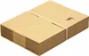 A stack of flat cardboard boxes tied together with white elastic bands. Produktbild-Vorschau