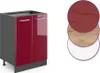 A kitchen cabinet with three circular swatches showing different material options. Anteprima dell’immagine prodotto