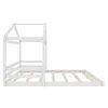 A white wooden house bed frame with a slatted base, shown from the side. Produktbild-Vorschau