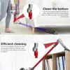A collage of two images showing a vacuum cleaner attachment being used to clean under furniture and in high places. Produktbild-Vorschau