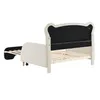 A beige upholstered bed frame with an extended pull-out section, shown against a white background. Podgląd zdjęcia produktu