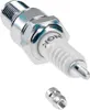 A close-up studio shot of a spark plug and a small metal adapter. Náhľad obrázku produktu