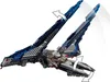 A LEGO Star Wars Mandalorian Starfighter with its wings and cockpit shown in different positions, indicated by arrows. Podgląd zdjęcia produktu